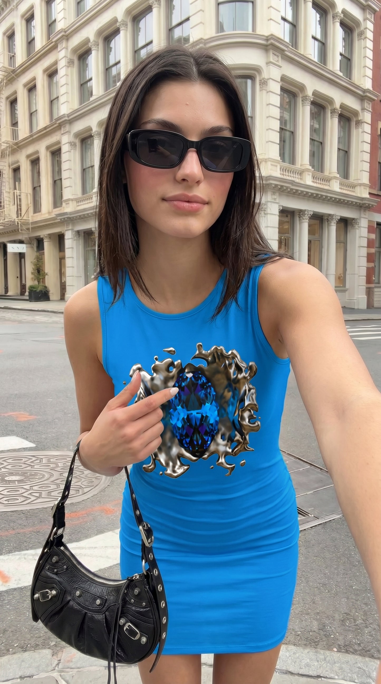 Blue Splash Gem Dress — 3D Print Bodycon Dress