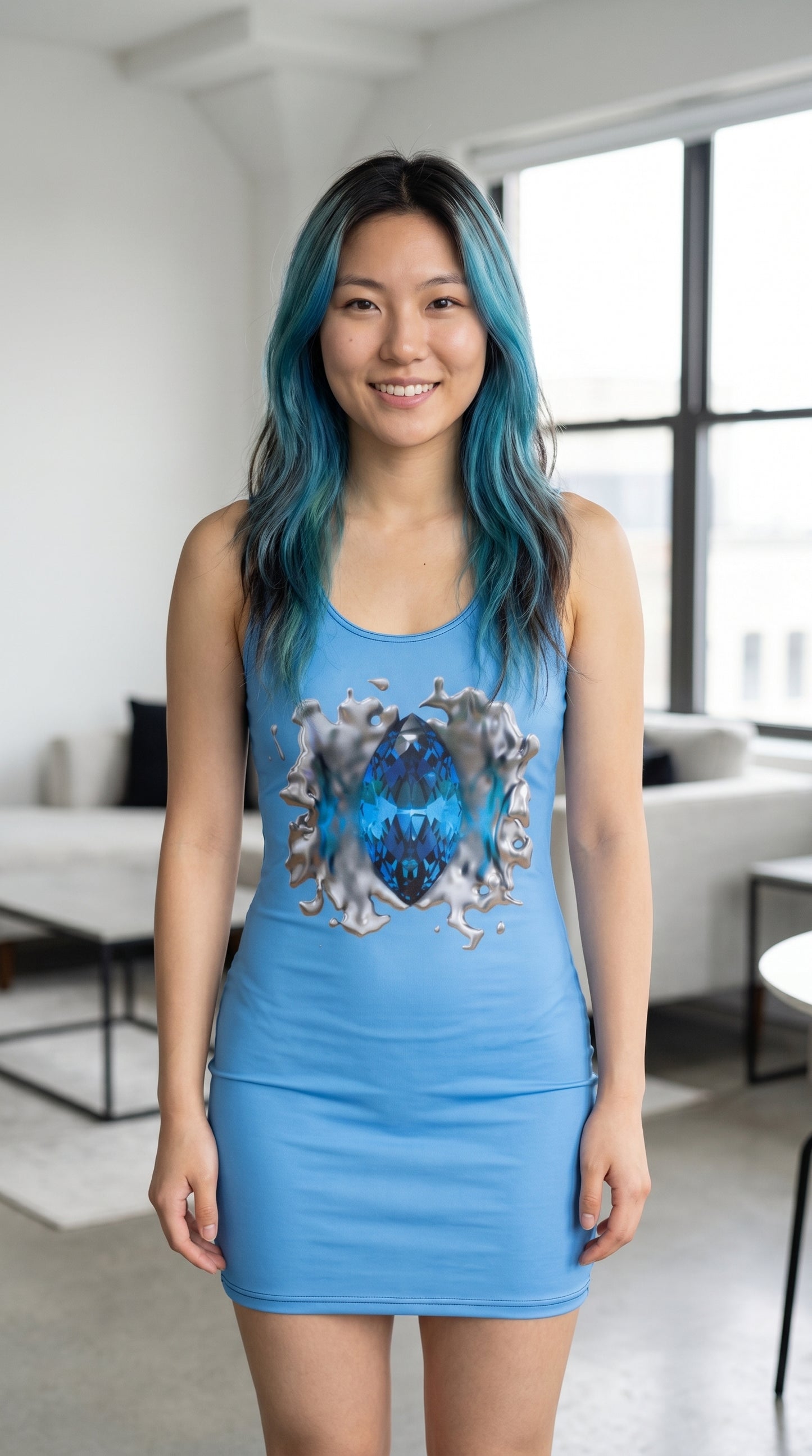 Blue Splash Gem Dress — 3D Print Bodycon Dress