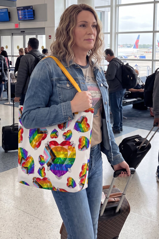 PRIDE Print Large Tote Bag with Pocket — Yellow