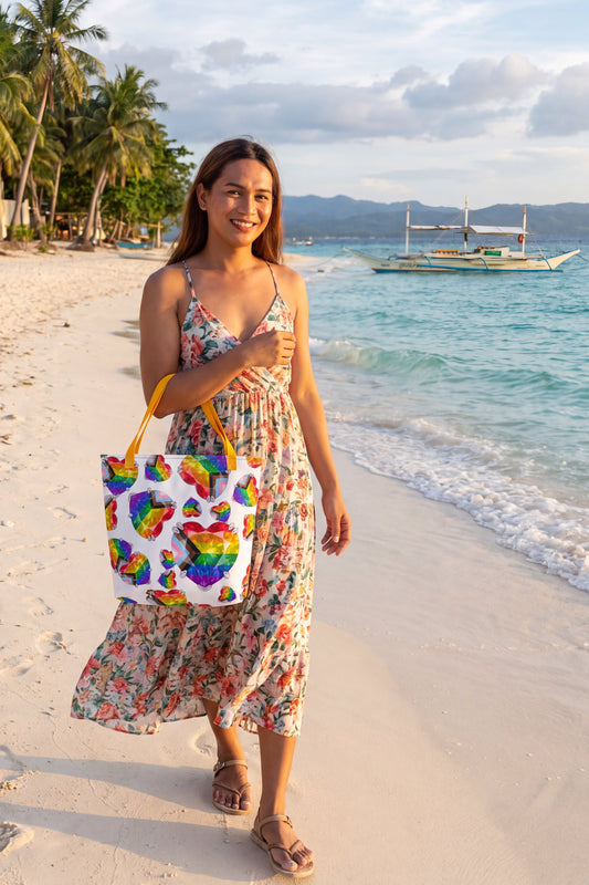 PRIDE Print Large Tote Bag with Pocket — Yellow