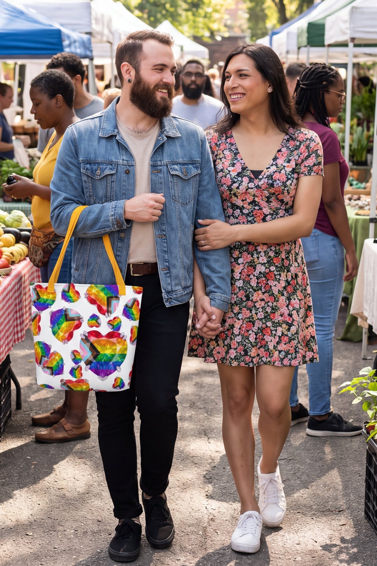 PRIDE Print Large Tote Bag with Pocket — Yellow