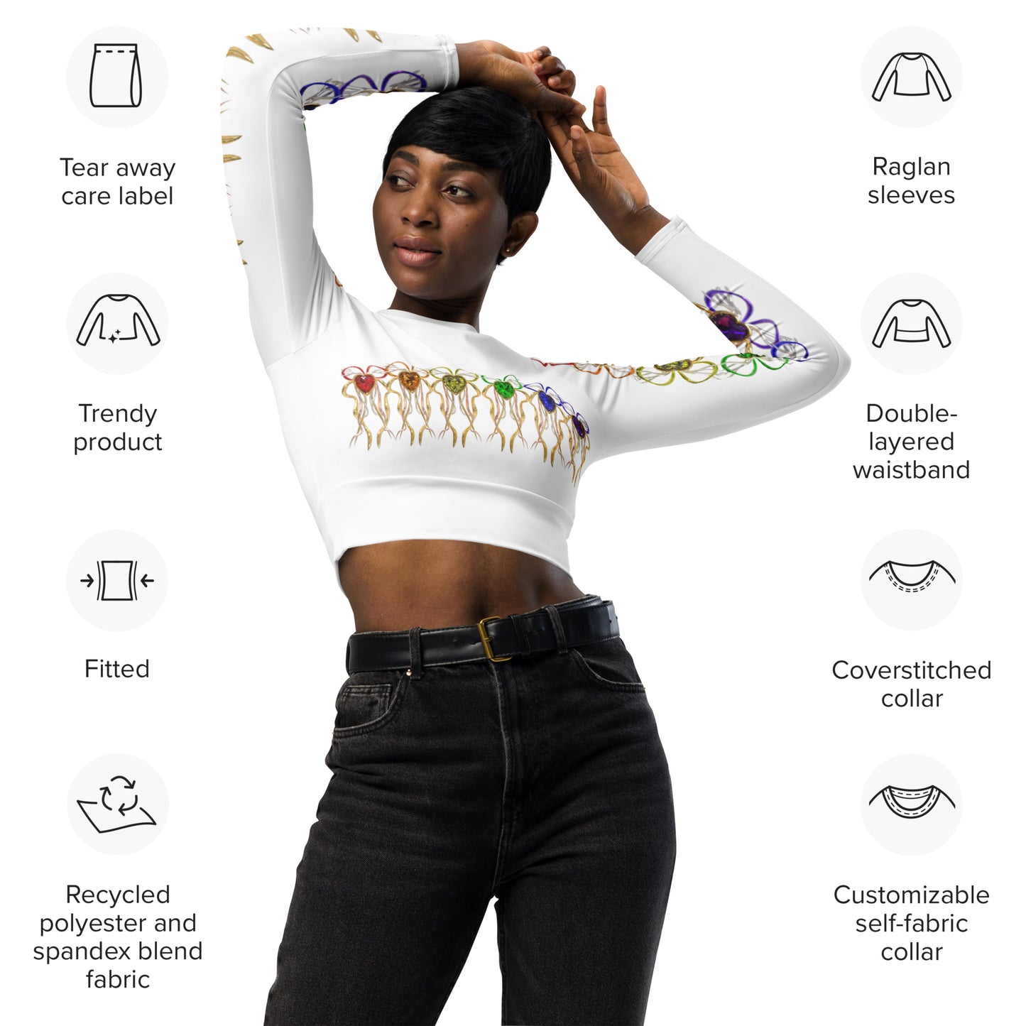 Recycled long-sleeve crop top - PRIDE from hearts