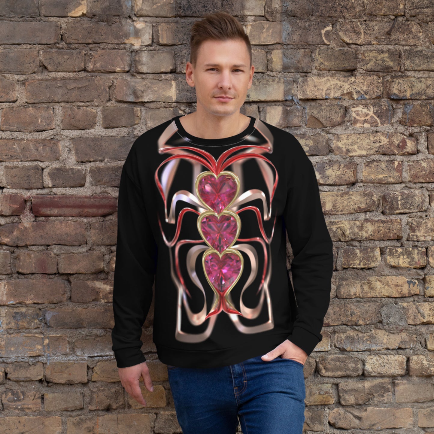 Unisex Sweatshirt Black - Hearts