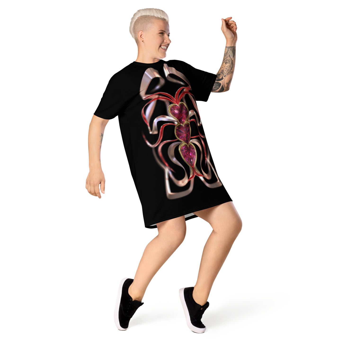 T-shirt dress black - Hearts