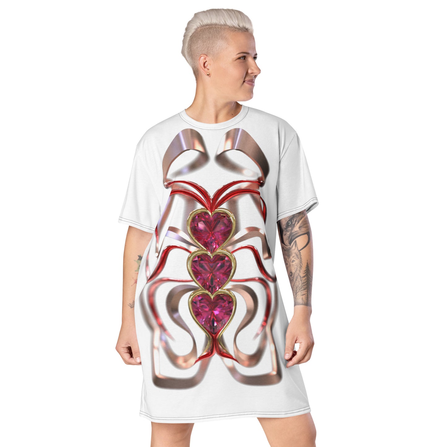 T-shirt dress white - Hearts