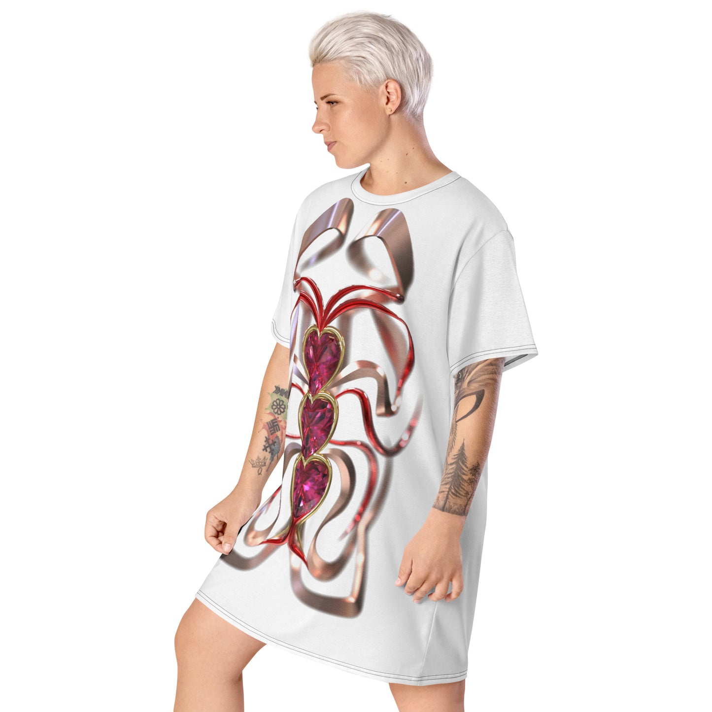 T-shirt dress white - Hearts