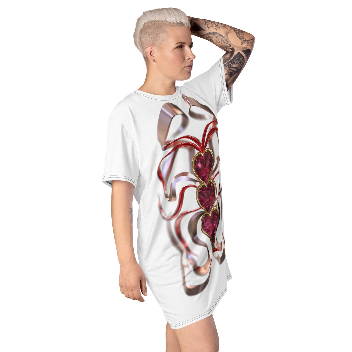 T-shirt dress white - Hearts